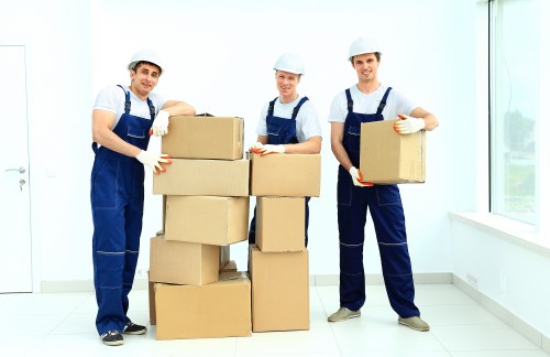 Local office moving team working near Canary Wharf buildings