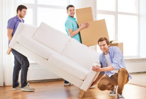 Packed boxes and furniture prepared for a Canary Wharf move