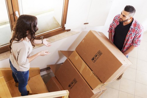 Removal van and moving crew at the end of a relocation