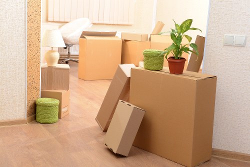 Local moving team handling items in a Canary Wharf residential building
