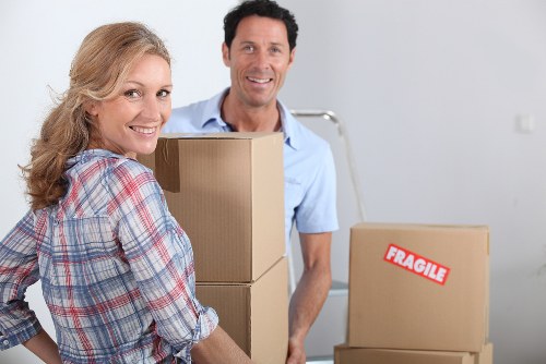 Prepared boxes and furniture ready for a Canary Wharf removals van
